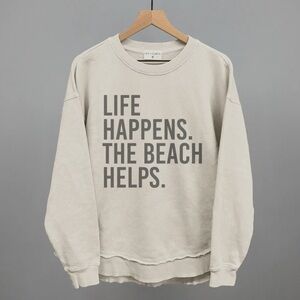 Oversized Terry Poncho with “Life Happens the Beach Helps”